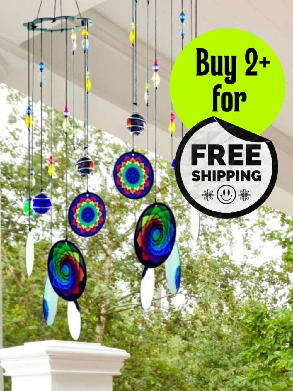 Chakra Crystal Metal Wind Chimes Window Garden Hanging Windchimes Boho Mandala